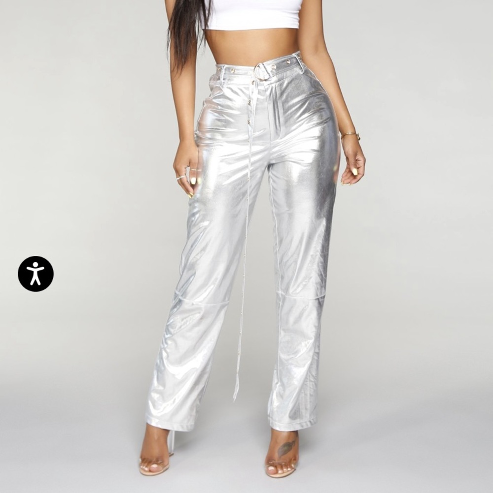 Metallic Flare Pants with Belt